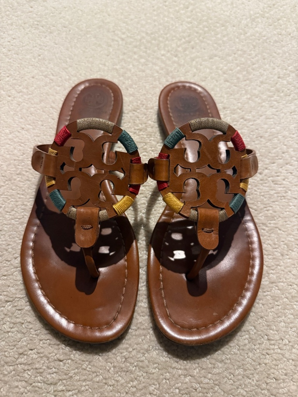 Tory Burch Embroidered Miller Sandals - size 9.5
